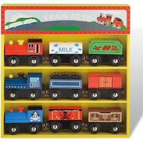 Wooden Train Sets for Toddlers, 9 Pcs Train Toy Magnetic Sets Fits Brio, Thomas, Melissa and Doug, Kids for Boys Girls 3 4 5 Years Old