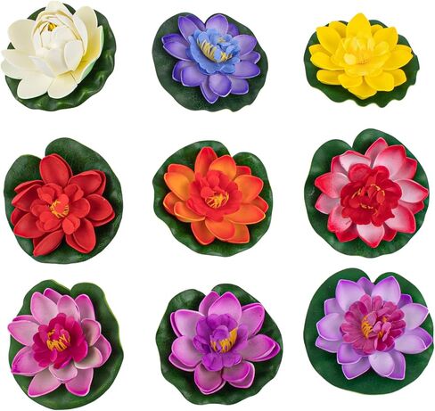 AUEAR, 7 Pack Artificial Floating Foam Lotus Flowers Water Lily Pond Plants Home Garden Decoration 4" Dia in Saudi Arabia