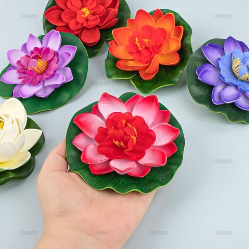 AUEAR, 7 Pack Artificial Floating Foam Lotus Flowers Water Lily Pond Plants Home Garden Decoration 4" Dia in Saudi Arabia