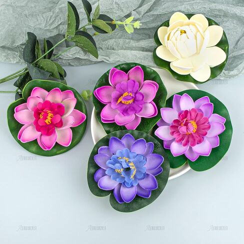 AUEAR, 7 Pack Artificial Floating Foam Lotus Flowers Water Lily Pond Plants Home Garden Decoration 4" Dia in Saudi Arabia