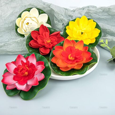 AUEAR, 7 Pack Artificial Floating Foam Lotus Flowers Water Lily Pond Plants Home Garden Decoration 4" Dia in Saudi Arabia