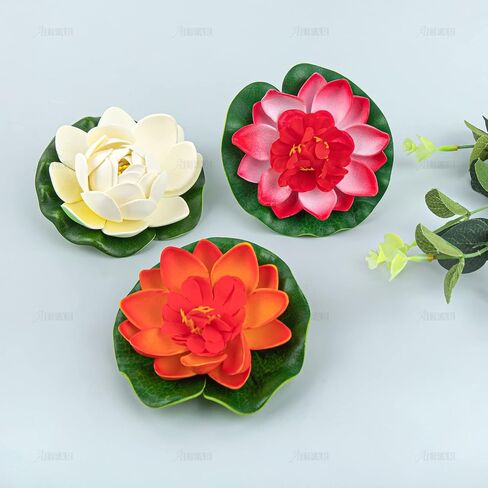AUEAR, 7 Pack Artificial Floating Foam Lotus Flowers Water Lily Pond Plants Home Garden Decoration 4" Dia in Saudi Arabia