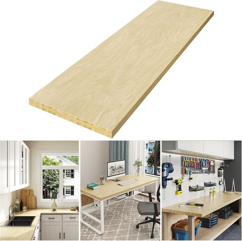 ROOMTEC Butcher Block CounterTop, Birch Solid Wood Countertop for DIY, Kitchen Countertop, Washer Dryer Counter Top, 96"L x 25"W x 1.15" Thick in Kuwait