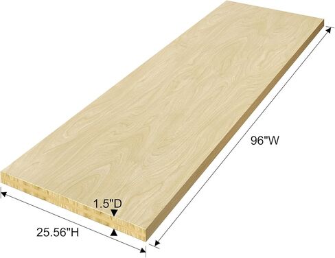 ROOMTEC Butcher Block CounterTop, Birch Solid Wood Countertop for DIY, Kitchen Countertop, Washer Dryer Counter Top, 96"L x 25"W x 1.15" Thick in Kuwait