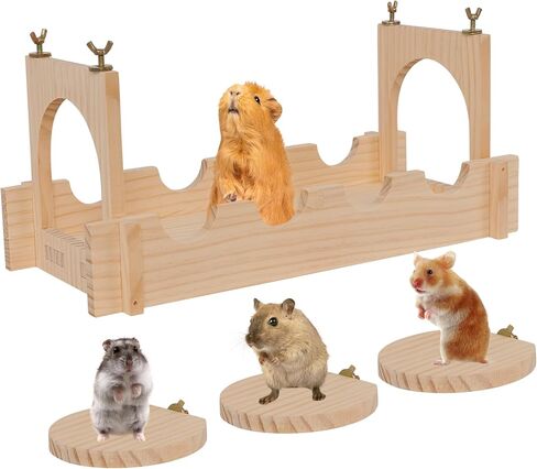 cawuwe شينشيلا قفص الملحقات جسر تعليق خشبي للحيوانات الصغيرة مع 3 منصة تسلق معلقة لعبة الهامستر الكبيرة للأقفاص، وموئل لطائرات شراعية السكر خنزير غينيا والفئران والسنجاب in Kuwait