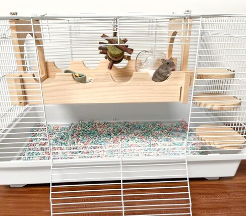 cawuwe شينشيلا قفص الملحقات جسر تعليق خشبي للحيوانات الصغيرة مع 3 منصة تسلق معلقة لعبة الهامستر الكبيرة للأقفاص، وموئل لطائرات شراعية السكر خنزير غينيا والفئران والسنجاب in Kuwait