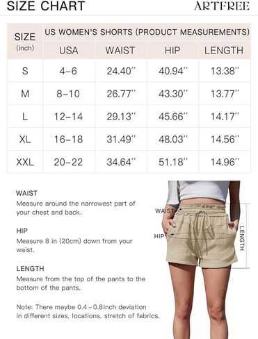 شورت نسائي صيفي برباط من ARTFREE، شورت شاطئ كاجوال خفيف الوزن بخصر مطاطي مع جيوب in Kuwait