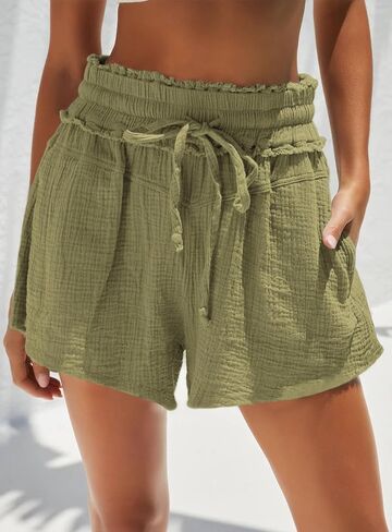 شورت نسائي صيفي برباط من ARTFREE، شورت شاطئ كاجوال خفيف الوزن بخصر مطاطي مع جيوب in Kuwait