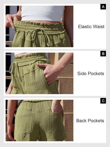 شورت نسائي صيفي برباط من ARTFREE، شورت شاطئ كاجوال خفيف الوزن بخصر مطاطي مع جيوب in Kuwait