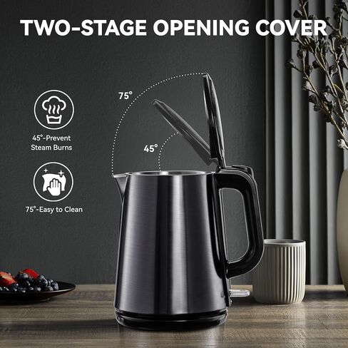 غلاية كهربائية من Pukomc - غلاية مياه ساخنة سعة 1.0 لتر - غلاية شاي بجدار مزدوج من الفولاذ المقاوم للصدأ، إيقاف تلقائي وحماية من الغليان الجاف، 1000 وات in Kuwait