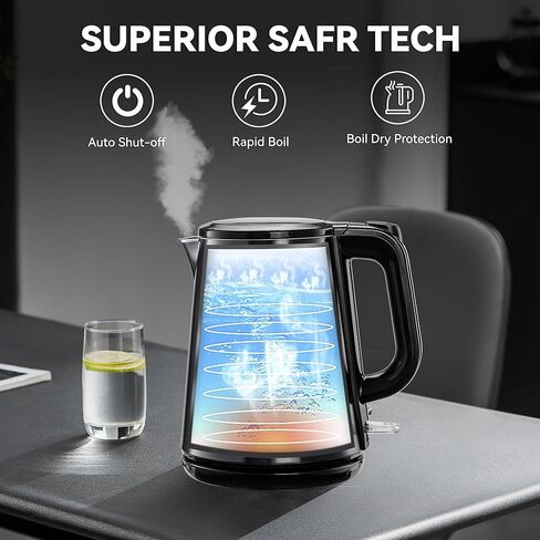 غلاية كهربائية من Pukomc - غلاية مياه ساخنة سعة 1.0 لتر - غلاية شاي بجدار مزدوج من الفولاذ المقاوم للصدأ، إيقاف تلقائي وحماية من الغليان الجاف، 1000 وات in Kuwait