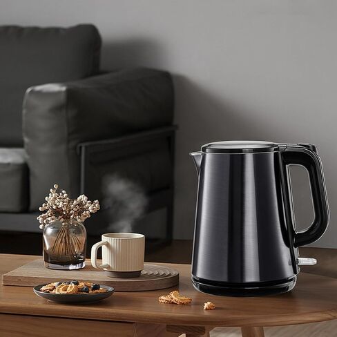 غلاية كهربائية من Pukomc - غلاية مياه ساخنة سعة 1.0 لتر - غلاية شاي بجدار مزدوج من الفولاذ المقاوم للصدأ، إيقاف تلقائي وحماية من الغليان الجاف، 1000 وات in Kuwait