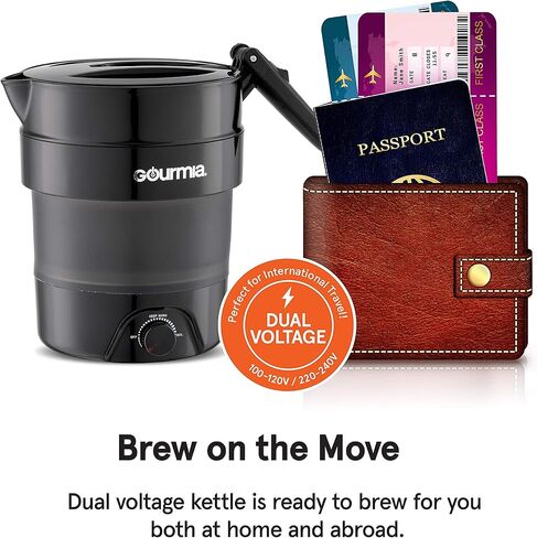 غلاية سفر كهربائية قابلة للطي بجهد مزدوج من Gourmia GK378 - سعة 1.5 لتر - قابلة للطي والمحمولة - غليان سريع - غلاية مياه للقهوة والشاي والمزيد - وظيفة الحفاظ على الدفء in Kuwait