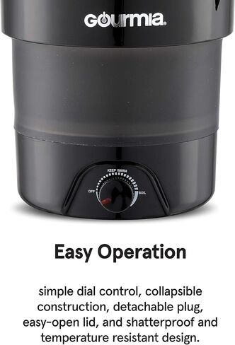 غلاية سفر كهربائية قابلة للطي بجهد مزدوج من Gourmia GK378 - سعة 1.5 لتر - قابلة للطي والمحمولة - غليان سريع - غلاية مياه للقهوة والشاي والمزيد - وظيفة الحفاظ على الدفء in Kuwait