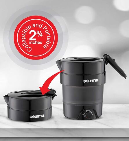 غلاية سفر كهربائية قابلة للطي بجهد مزدوج من Gourmia GK378 - سعة 1.5 لتر - قابلة للطي والمحمولة - غليان سريع - غلاية مياه للقهوة والشاي والمزيد - وظيفة الحفاظ على الدفء in Kuwait