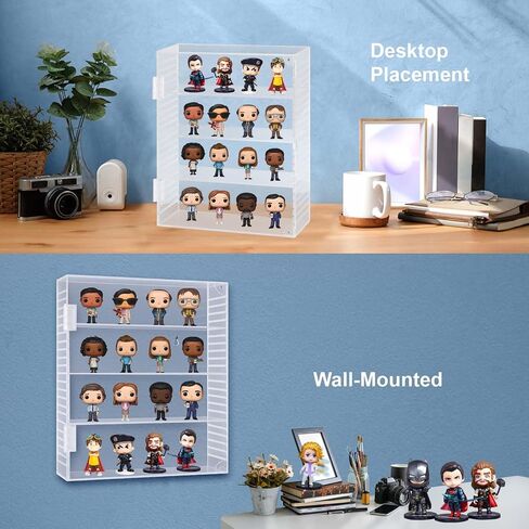 Kitguard Acrylic Display Case with 3 Adjustable Tiers for Funko Pop Figures, Clear Wall Mounted or Desktop Display Case for Mini Action Figure, Collectibles and Rocks in Saudi Arabia