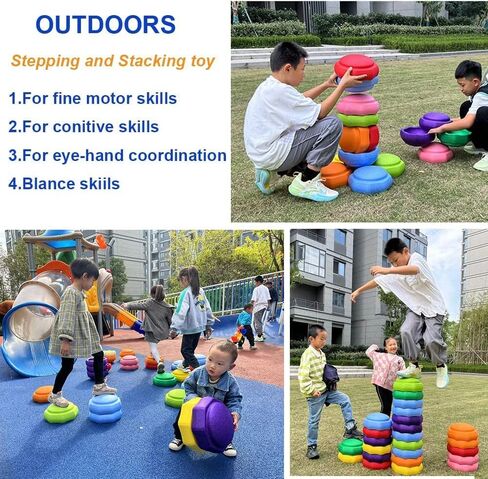 Balance Stepping Stones for Kids and Also a Stacking Blocks Toy, Balance River Stones for Promoting Children's Coordination Skills Obstacle Courses Sensory Toys for Toddlers (Blue) in Kuwait