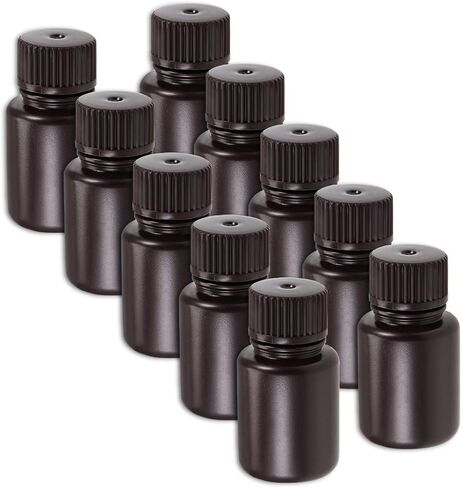 uxcell Plastic Lab Chemical Reagent Bottle 25ml/0.85oz Small Mouth Sample Sealing Liquid Storage Container Brown 10pcs in Saudi Arabia