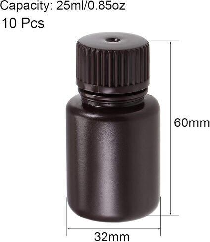 uxcell Plastic Lab Chemical Reagent Bottle 25ml/0.85oz Small Mouth Sample Sealing Liquid Storage Container Brown 10pcs in Saudi Arabia