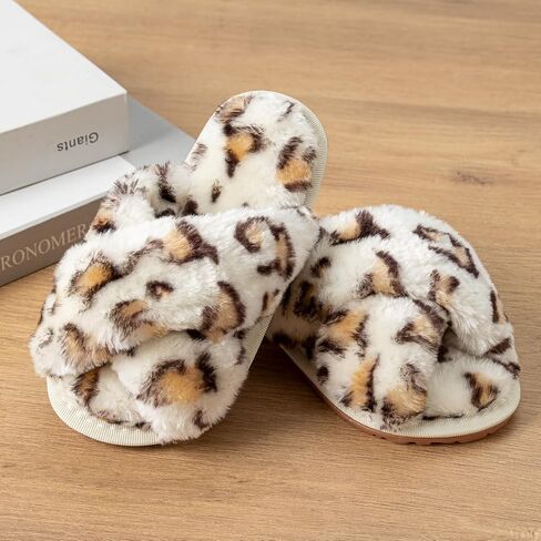 LZSYC Girl's Fuzzy Fluffy Slippers Open Toe Cross Band Soft Plush Cross Band House Slippers in Saudi Arabia
