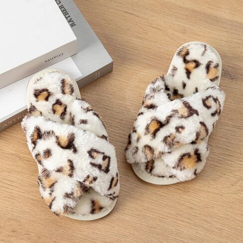 LZSYC Girl's Fuzzy Fluffy Slippers Open Toe Cross Band Soft Plush Cross Band House Slippers in Saudi Arabia