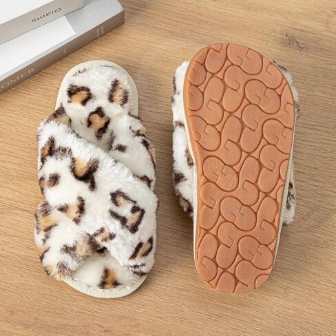 LZSYC Girl's Fuzzy Fluffy Slippers Open Toe Cross Band Soft Plush Cross Band House Slippers in Saudi Arabia