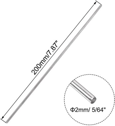 Uxcell 2 مم × 100 مم 304 قضيب مستدير من الفولاذ المقاوم للصدأ للحرف اليدوية - قطعتان in Kuwait