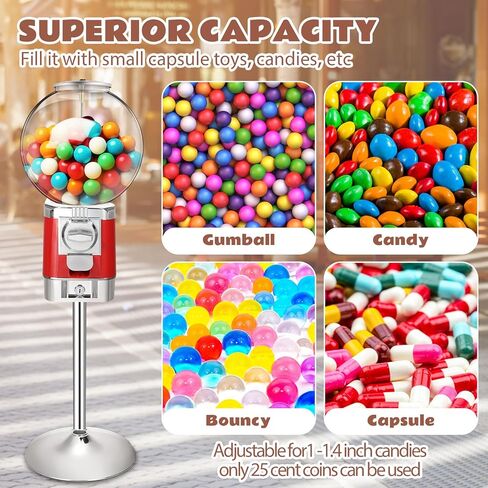 Simgoing Vending Machine with Metal Stand Capsule Vending Machines Commercial Coin Gumball Machine for Boys Girls 25 Cent Coin Operated Candy Dispenser Vending Machine for Business or Home in Kuwait