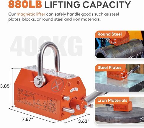 Magnetic Lifter 1320lbs/600kg Pulling Capacity, Permanent Lifting Magnet with Release, Neodymium & Steel, 2.5 Safety Factor, Metal Lift Magnet, Heavy Duty Magnet for Hoist, Shop Crane, Block, Orange in Saudi Arabia