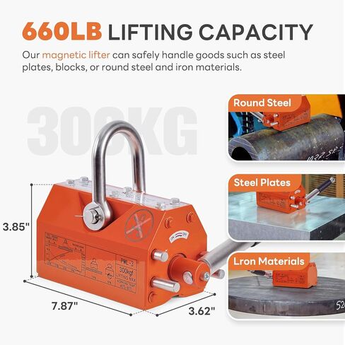 Magnetic Lifter 1320lbs/600kg Pulling Capacity, Permanent Lifting Magnet with Release, Neodymium & Steel, 2.5 Safety Factor, Metal Lift Magnet, Heavy Duty Magnet for Hoist, Shop Crane, Block, Orange in Saudi Arabia