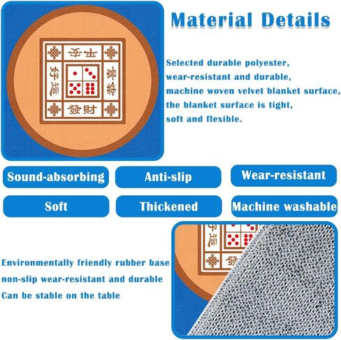 Mahjong Mat, Anti Slip and Noise Reduction Table Cover, 30.7" L x 30.7" W (78cm X 78cm) Mahjong Accessories Tablecloth for Mahjong, Poker, Card Games, Board Games and Dominoes (Blue,2.56ft) in Saudi Arabia