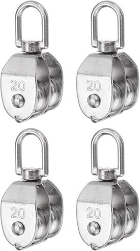 uxcell 4pcs M15 Double Pulley Block, Stainless Steel Swivel Rigging Lifting Wheel Fixed Pulley, Crane Hanging Wire Towing Wheel, Rope Cable Pulley Roller in Saudi Arabia