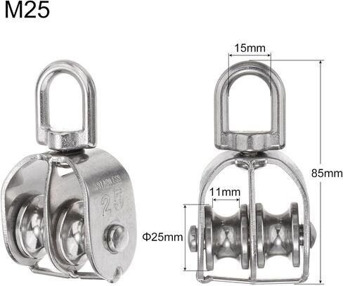 uxcell 4pcs M15 Double Pulley Block, Stainless Steel Swivel Rigging Lifting Wheel Fixed Pulley, Crane Hanging Wire Towing Wheel, Rope Cable Pulley Roller in Saudi Arabia