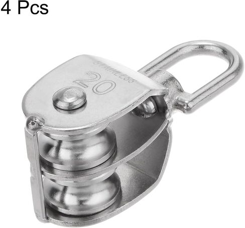 uxcell 4pcs M15 Double Pulley Block, Stainless Steel Swivel Rigging Lifting Wheel Fixed Pulley, Crane Hanging Wire Towing Wheel, Rope Cable Pulley Roller in Saudi Arabia