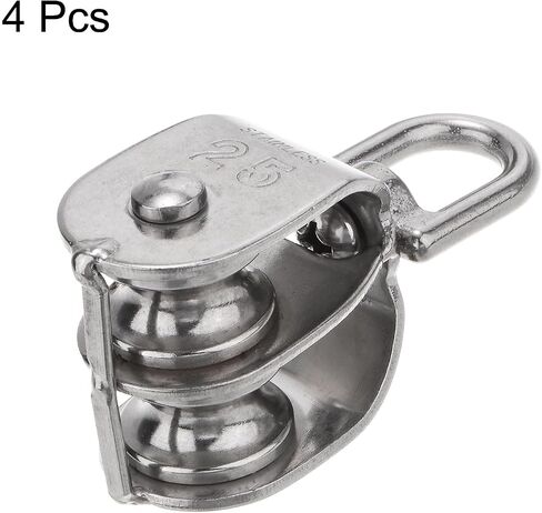 uxcell 4pcs M15 Double Pulley Block, Stainless Steel Swivel Rigging Lifting Wheel Fixed Pulley, Crane Hanging Wire Towing Wheel, Rope Cable Pulley Roller in Saudi Arabia