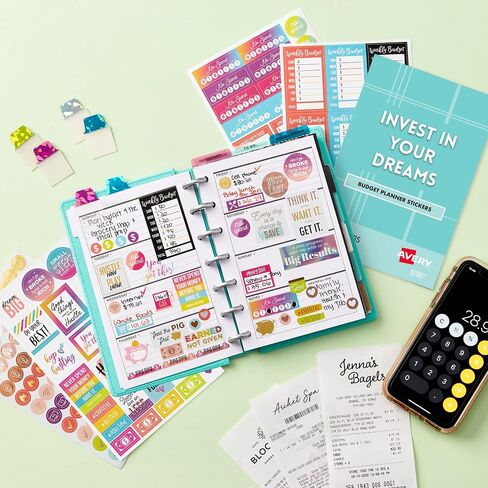 مجموعة ملصقات Avery Budget Planner، 30 ورقة من ملصقات تعقب النفقات ومخطط التمويل، مجموعة من 1230 ملصقًا لمخططك أو يومياتك أو تقويمك (6788) in Kuwait