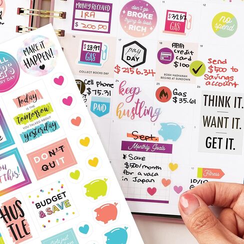 مجموعة ملصقات Avery Budget Planner، 30 ورقة من ملصقات تعقب النفقات ومخطط التمويل، مجموعة من 1230 ملصقًا لمخططك أو يومياتك أو تقويمك (6788) in Kuwait