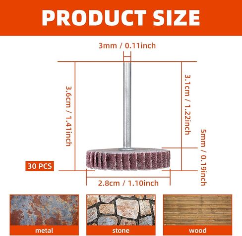 30 عبوة من أدوات الصنفرة ذات العجلات الكاشطة، 120 حبيبة 1/8 بوصة، عجلات رفرف من أكسيد الألومنيوم، أداة دوارة لطحن عجلة الصنفرة للحفر in Kuwait