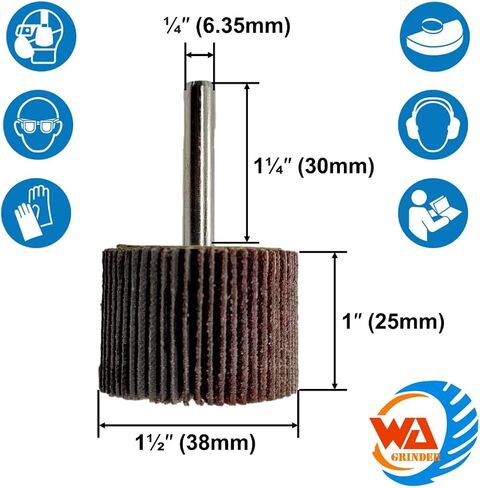 WA 12PACK 1-1/2''x1''x1/4" inch High-Performance Durable Mounted Flap Wheel Sander Set, Assorted Grit 4x40#, 4x60#, 4x80#, Aluminum Oxide Sanding Flap Wheels with 1/4" Shank for Drill/Die Grinder in Saudi Arabia