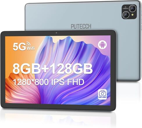 PUTECCH Android 13 Tablets 10 Inch Tablet,8GB RAM 128GB ROM,Octa-Core CPU Tablet PC,1280x800 IPS HDTouch Screen,2+8MP Dual Camera,512GB Expand Support,8000mAh Battery,5G WiFi(Gray) in Kuwait