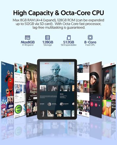 PUTECCH Android 13 Tablets 10 Inch Tablet,8GB RAM 128GB ROM,Octa-Core CPU Tablet PC,1280x800 IPS HDTouch Screen,2+8MP Dual Camera,512GB Expand Support,8000mAh Battery,5G WiFi(Gray) in Kuwait