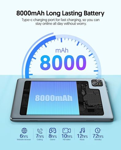 PUTECCH Android 13 Tablets 10 Inch Tablet,8GB RAM 128GB ROM,Octa-Core CPU Tablet PC,1280x800 IPS HDTouch Screen,2+8MP Dual Camera,512GB Expand Support,8000mAh Battery,5G WiFi(Gray) in Kuwait