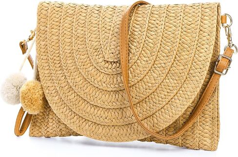 حقيبة كتف نسائية من سيددو، حقيبة يد كروس منسوجة يدويًا مع حزام قابل للفصل، محفظة محفظة على شكل ظرف صيفي للشاطئ، والعطلات، والاستخدام اليومي in Kuwait