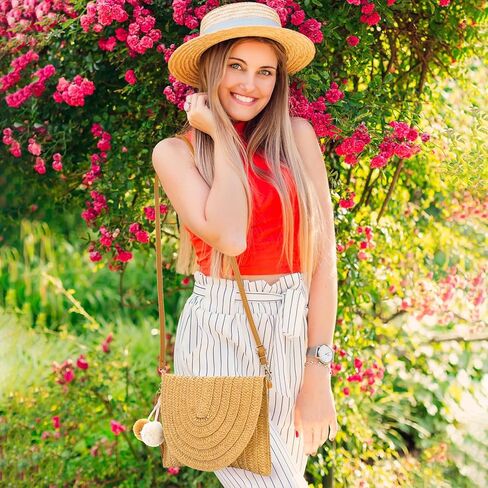 حقيبة كتف نسائية من سيددو، حقيبة يد كروس منسوجة يدويًا مع حزام قابل للفصل، محفظة محفظة على شكل ظرف صيفي للشاطئ، والعطلات، والاستخدام اليومي in Kuwait