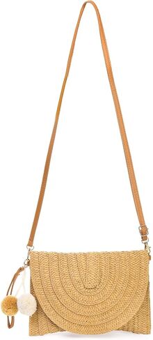 حقيبة كتف نسائية من سيددو، حقيبة يد كروس منسوجة يدويًا مع حزام قابل للفصل، محفظة محفظة على شكل ظرف صيفي للشاطئ، والعطلات، والاستخدام اليومي in Kuwait