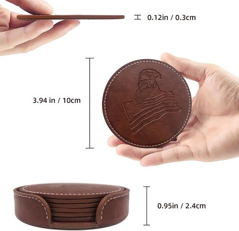Coasters for Drinks, Wayzton Set of 6 Faux Leather Embossing Coasters with Holder Waterproof Round Cup Mat Pad for Home Office Bar in Saudi Arabia