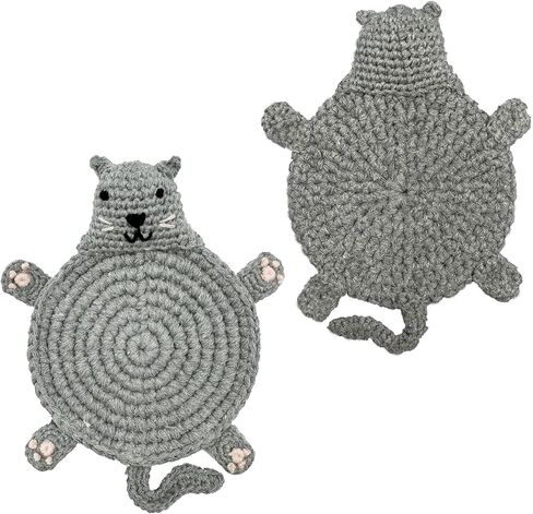 Crocheted Animal Coaster 5 Pack - Handmade Drink Coasters with Cute Cat, Dog, Pig, Duck, Chicken Designs in Saudi Arabia