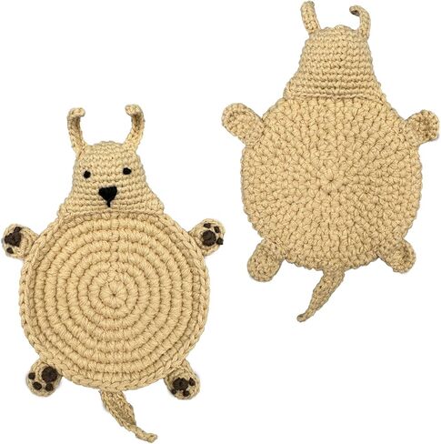 Crocheted Animal Coaster 5 Pack - Handmade Drink Coasters with Cute Cat, Dog, Pig, Duck, Chicken Designs in Saudi Arabia