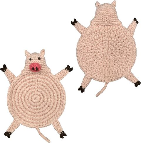Crocheted Animal Coaster 5 Pack - Handmade Drink Coasters with Cute Cat, Dog, Pig, Duck, Chicken Designs in Saudi Arabia