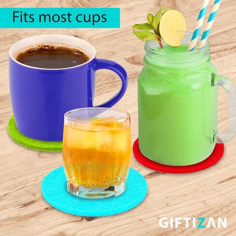 GIFTIZAN - Felt Coasters for Drinks 8pcs - Coaster Set 100% Recyclable - with Metal Coaster Holder - Kitchen Decor - House Warming Gifts New Home Decor in Saudi Arabia
